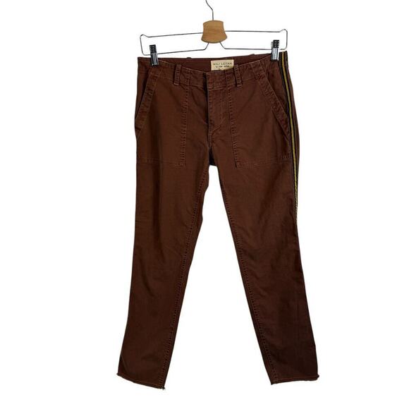 Nili Lotan Jenna Low Rise Raw Hem Stretch Twill Cotton Crop Pants Brown Size 0 - Picture 3 of 8